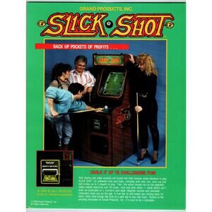 Slick Shot Video Arcade Game Flyer 1990 Original 2-Sided Art 8.5" x 11" Pool
